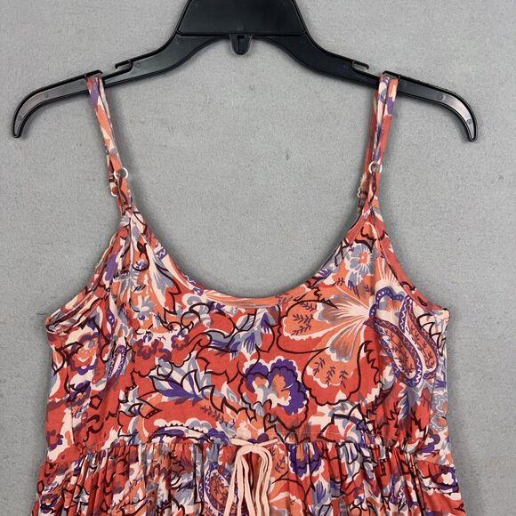 Free People Dress Women Small Red Boho Floral Beaded Jewel Tiered Coastal Resort - Picture 10 of 16